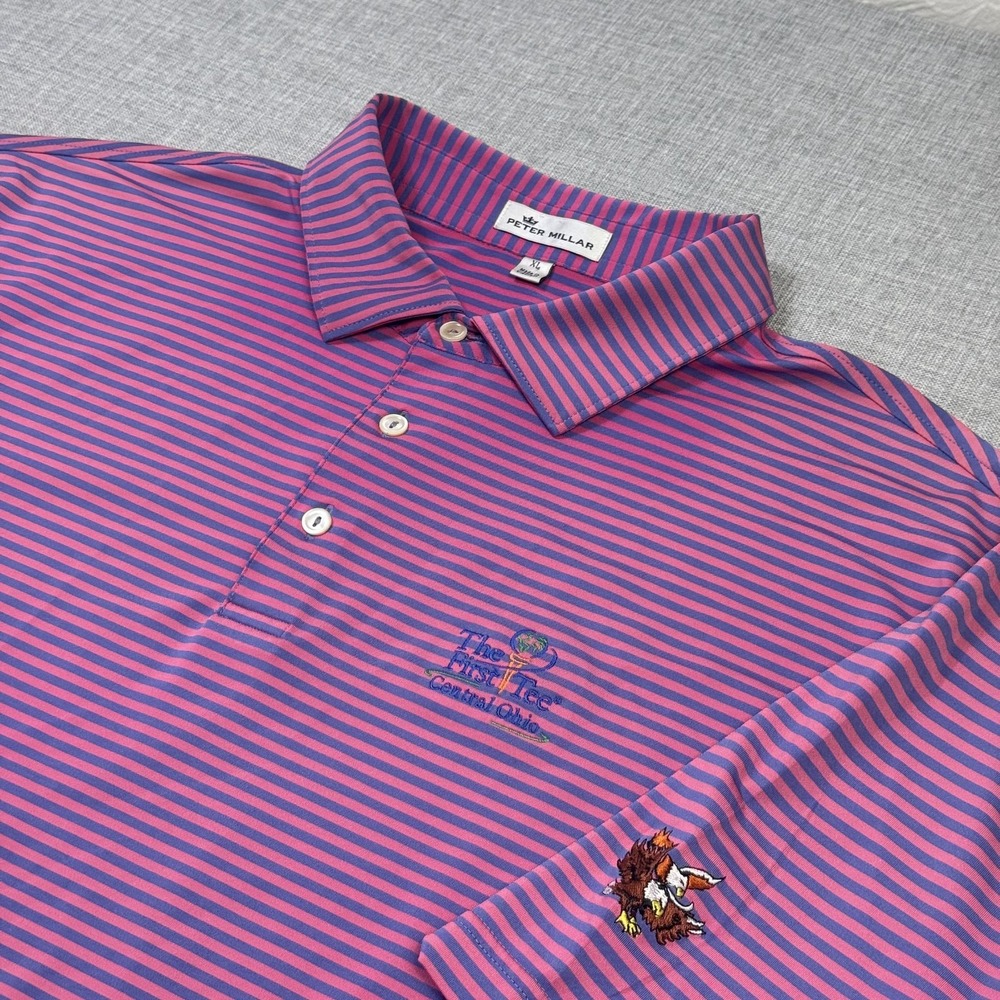 Peter Millar Polo Shirt Mens XL Purple Striped Golf Performance Twin Eagles